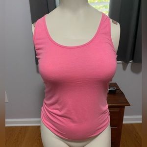 Pink, lace back razorback tank top